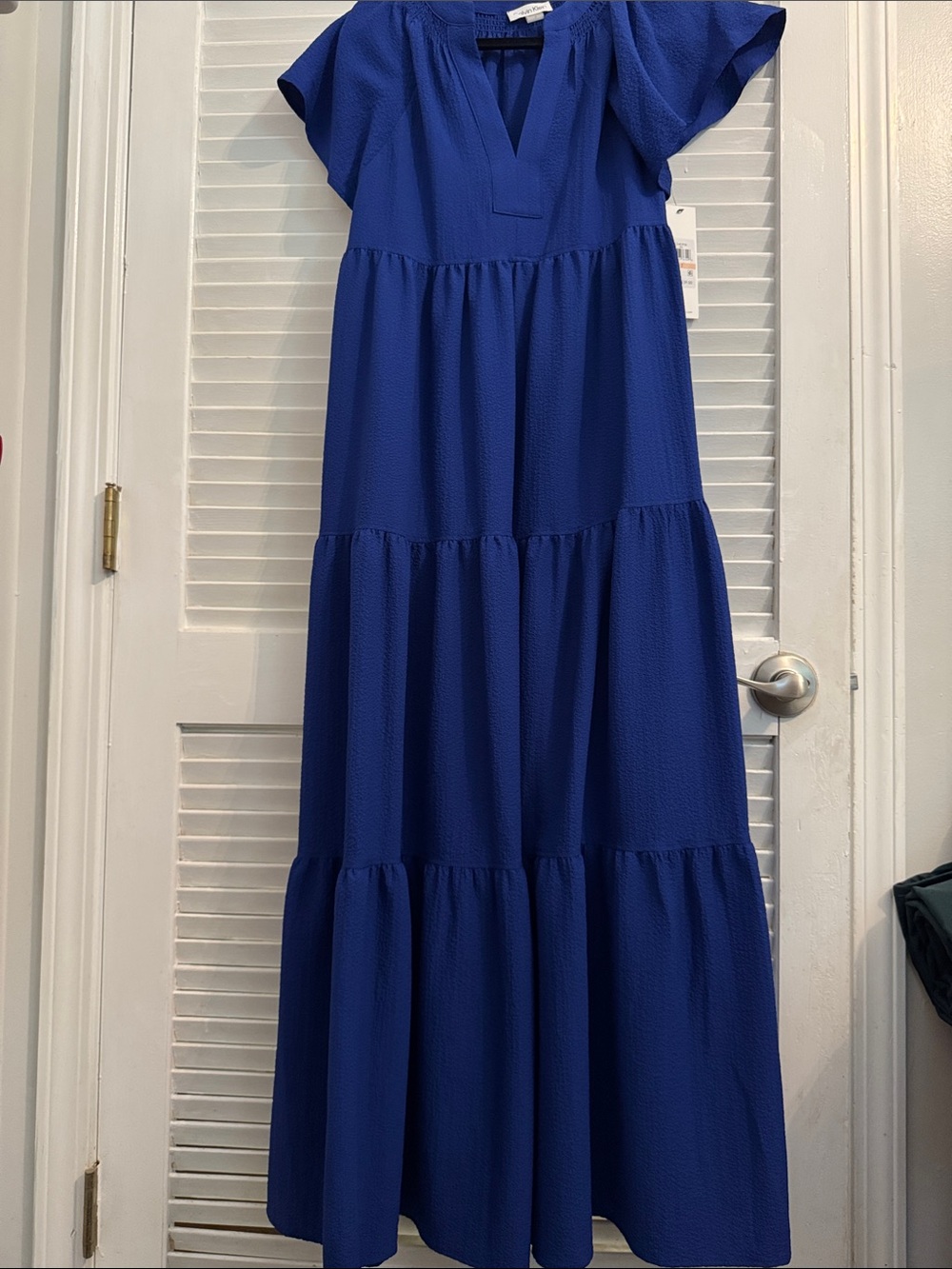 NWT Calvin Klein Women’s Cobalt Blue Textured Flutter Dress - Picture 2 of 5